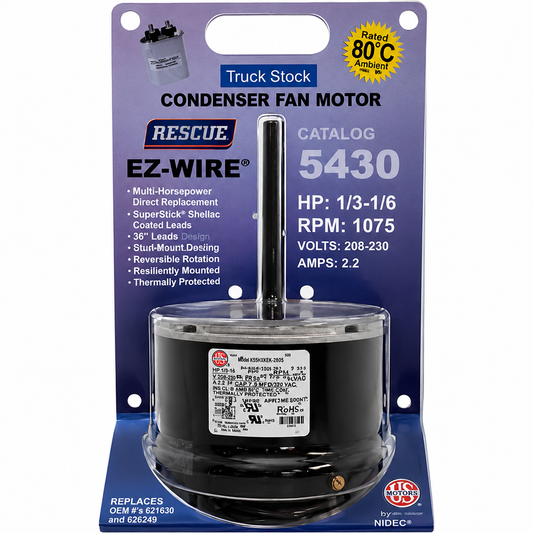 US Motors Condenser Fan Motors (HVAC/R)  5430 - 1/3 HP - 208/230 V - 1075 RPM - Single phase